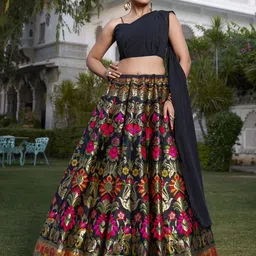 LOOKNBOOK ART Semi-Stitched Banarasi Silk Lehenga & Ready to Wear Blouse With Dupatta image 3
