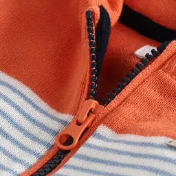 Babyoye Cotton Striped Front Open Hooded Sweater - Multicolor image 5