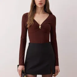 Trendyol Women Solid V Neck Bodysuit-picture-40