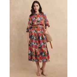 RAREISM Women Floral Printed A-Line Midi Dress-image-85
