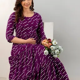 SupBir Women Leheriya Striped Maternity Anarkali Kurta image 2