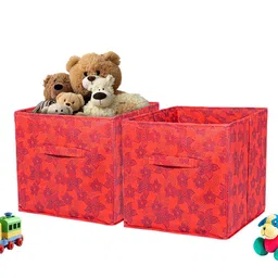 Kuber Industries Red & Blue 2 Pieces Floral Printed Storage Box Multi-Utility Organisers-image-75
