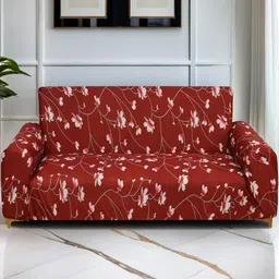 DECOR VATIKA Maroon Printed 3 Seater Sofa Cover With Arms-image-1