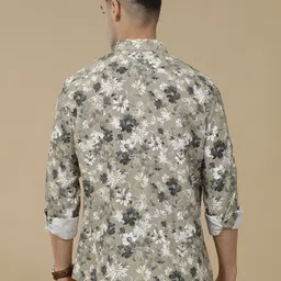 Linen Club Contemporary Slim Fit Floral Printed Linen Cotton Casual Shirt image 3