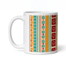 Mr UVD White & Blue Ethnic Motifs Printed Ceramic Glossy Mug 350 ml-image-89
