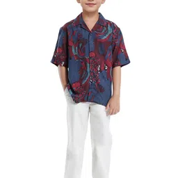 RARE ONES Boys Floral Printed Cubans Collar Short Sleeves Casual Shirt-picture-1