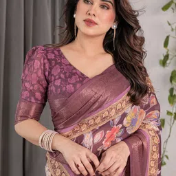 ALMAARI FASHION Floral Printed Pure Cotton Jamdani Saree image 4