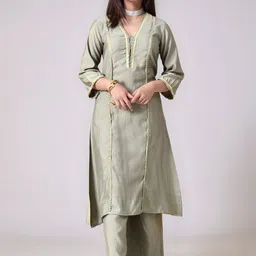 Sangria Girls Yoke & Border Gotta Patti Square Neck A-Line Kurta & Trousers-image-52