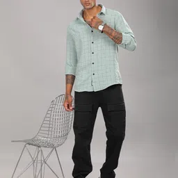 PAUL STREET Men Standard Slim Fit Windowpane Checks Opaque Checked Casual Shirt image 5