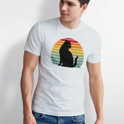 Seekbuylove Men Retro Cat Printed Round Neck Bio Finish Cotton T-shirt image 3