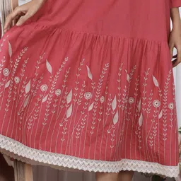 Saffron Threads Floral Embroidered Tiered Fit & Flare Cotton Midi Dress image 3