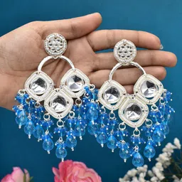 MEIRA JEWELLERY Silver Plated Kundan Stones Studded & Pearls Beaded Circular Drop Earrings image 4