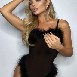 FIMBUL Women Self Design Sheer Feather Trim Baby Doll-picture-35