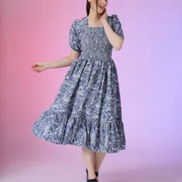 Femvy Women Floral Printed Fit & Flare Dress-image-55
