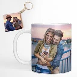 giftspedia Photo & Text Printed Cup For Birthday , Anniversary Gift White mug + Keychain 28 Ceramic Coffee Mug image 1