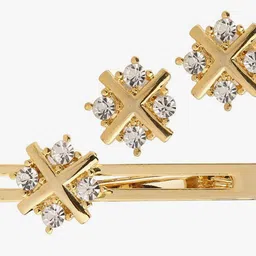 celosa Brass, Crystal Cufflink & Tie Pin Set-image-4