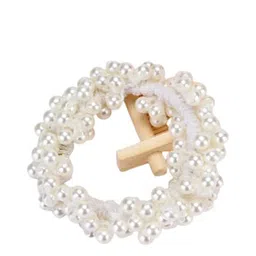 CHANDERKASH Women Off- White & Gold-Toned Embellished Ponytail Holders image 2