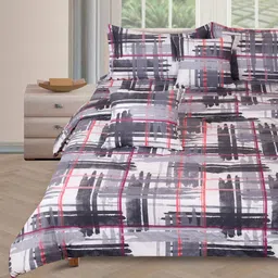 Aura Grey & White Checked Printed Cotton 210 GSM Double Queen Bedding Set image 5