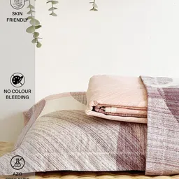 URBAN SPACE Serene Pink & Purple Geometric Cotton 200 TC Single Bedsheet & 1 Pillow Cover image 2