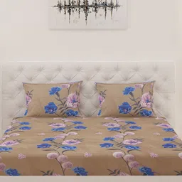 Moca By Monte Carlo Coffee Brown & Blue Printed104 TC Queen Bedsheet with 2 Pillow Covers image 2