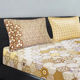 Good Homes by Home Candy Brown & Cream-Coloured Geometric 210 TC Cotton 1 King Bedsheet with 2 Pillow Covers image 3