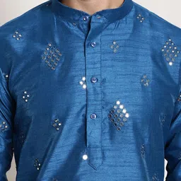 SOJANYA Men Blue Embroidered Mirror Work Kurta with Churidar image 5