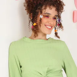 fuchsia PRETTY LOVING THING Self Design Striped Crepe Top image 2