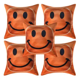 Kuber Industries Orange & Black Set of 5 Abstract Velvet Square Cushion Covers image 2