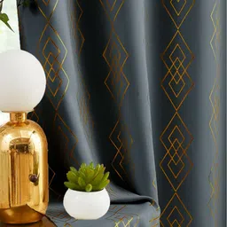 URBAN SPACE Grey & Gold-Toned Geometric Printed Black Out Long Door Curtain image 3