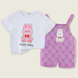 INCLUD Girls Graphic Printed Cotton Dungaree With T-Shirt image 2