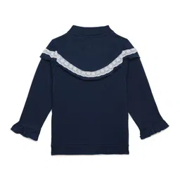 UNDER FOURTEEN ONLY Girls Navy Blue Lace Detailed Front Open Cotton Sweatshirt image 2