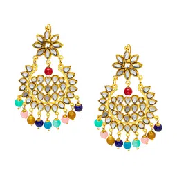 Shining Jewel - By Shivansh Gold Plated Kundan Jhumkas Earring and Maang Tikka Set image 2