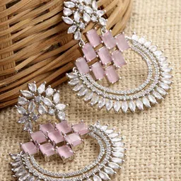 ZENEME Rhodium Plated Circular Chandbalis Earrings image 2