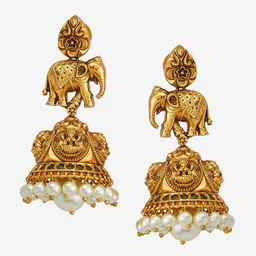 Kushal's Fashion Jewellery Gold-Plated Beaded Contemporary Jhumkas image 2