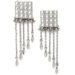 KARATCART Silver-Plated Square Drop Earrings image 2