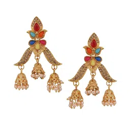 ANIKAS CREATION Multicoloured Gold-Plated Contemporary Jhumkas Earrings image 2