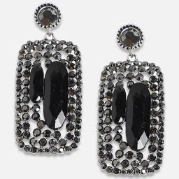 SOHI Silver-Plated Geometric Artificial Stones Studded Earrings image 2