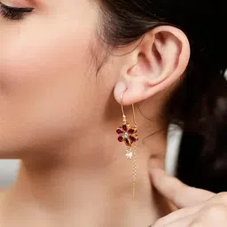 Unniyarcha 92.5 Silver Gold-Plated Flower Drop Earrings image 2
