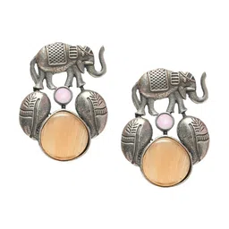 VENI 92.5 Silver-Plated Oxidised Elephant Drop Earrings image 5