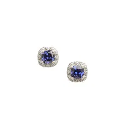 Clara Rhodium-Plated Blue & Silver-Toned Square Shaped Studs image 2