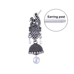 MEENAZ Set Of 4 Silver-Plated Beaded Oxidised Jhumkas image 2