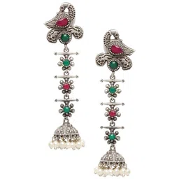 PANASH Silver-Plated Peacock Shaped Jhumkas Earrings image 2