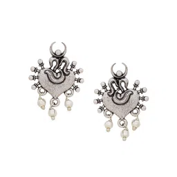 Voylla Silver-Plated Contemporary Oxidised Drop Earrings image 3