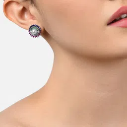 AMI Multicoloured Silver-Plated  CZ Studded Circular Studs Earrings image 2