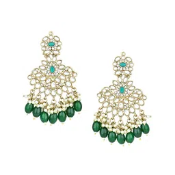 I Jewels Gold Plated Kundan Studded & Beaded Drop Earrings image 5