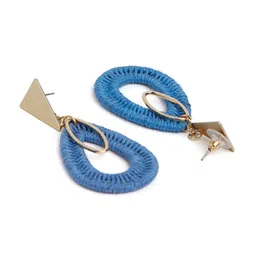 Blisscovered Blue & Gold-Toned Teardrop Shaped Drop Earrings image 2