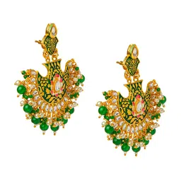 Shining Jewel - By Shivansh Gold-Toned & Green Contemporary Chandbalis Earrings image 2