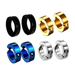 KARISHMA KREATIONS Men Set Of 4 Gold-Plated Stainless Steel Contemporary Hoop Earrings image 3