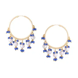 Shoshaa Gold-Toned & Blue Contemporary Hoop Earrings image 2