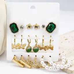 DESTINY JEWELS Set Of 9 Gold-Plated Cubic Zirconia Stones Studded Spherical Studs image 2